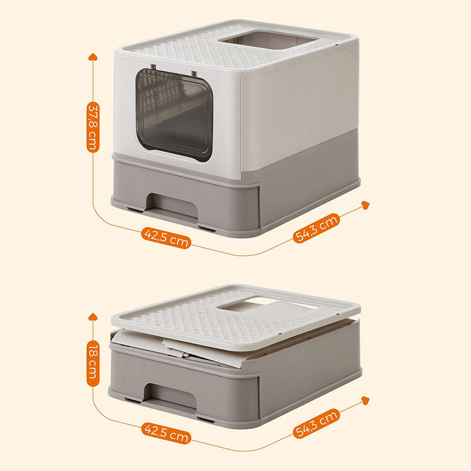 Covered Cat Litter Box – Plastic – Hidden – Spacious Design with Slide-Out Tray and Accessories