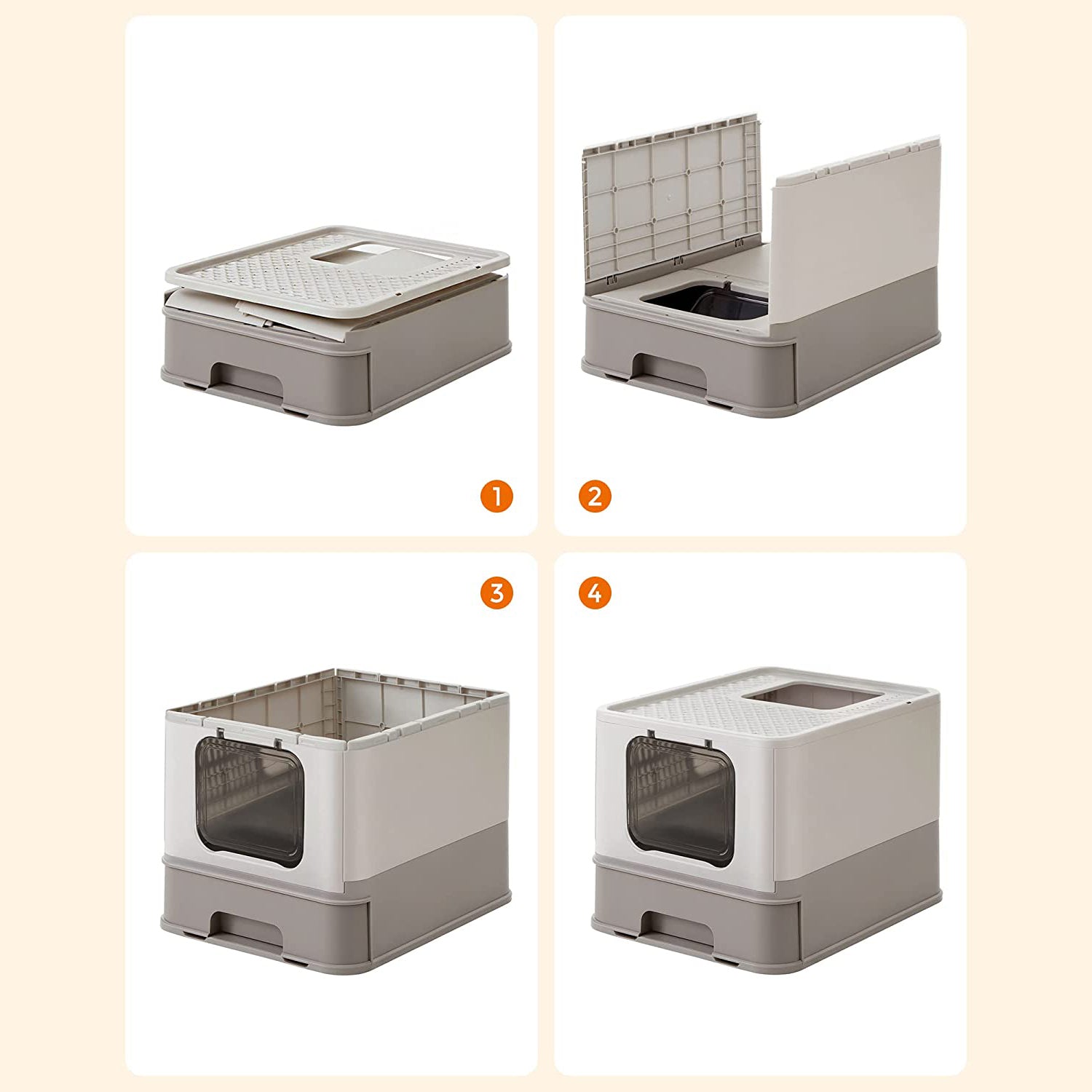 Covered Cat Litter Box – Plastic – Hidden – Spacious Design with Slide-Out Tray and Accessories