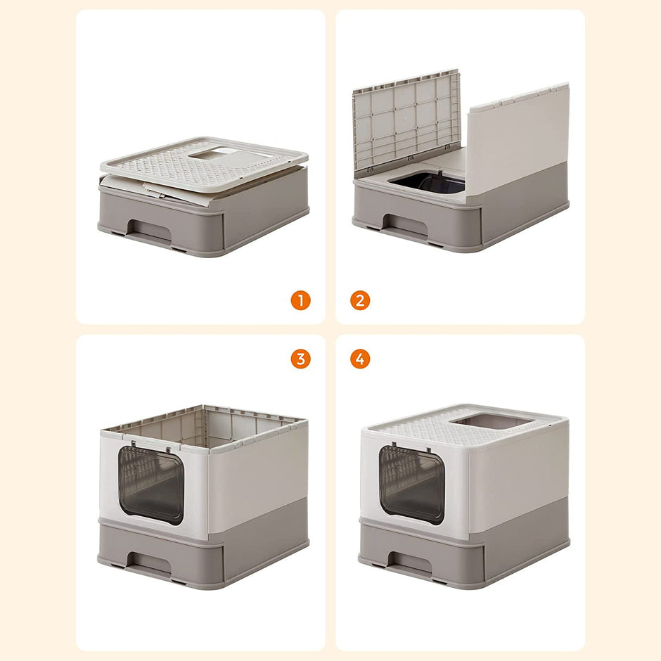 Covered Cat Litter Box – Plastic – Hidden – Spacious Design with Slide-Out Tray and Accessories