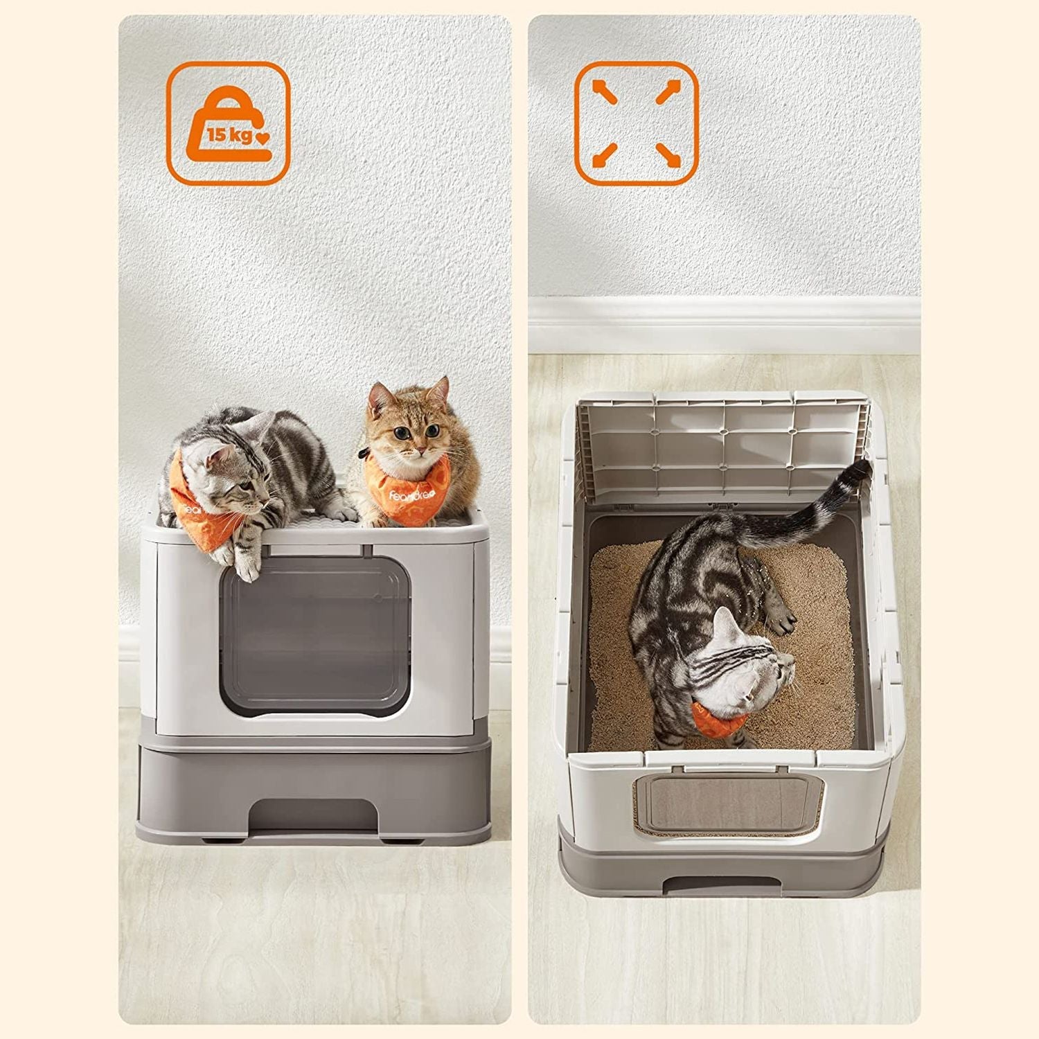 Covered Cat Litter Box – Plastic – Hidden – Spacious Design with Slide-Out Tray and Accessories