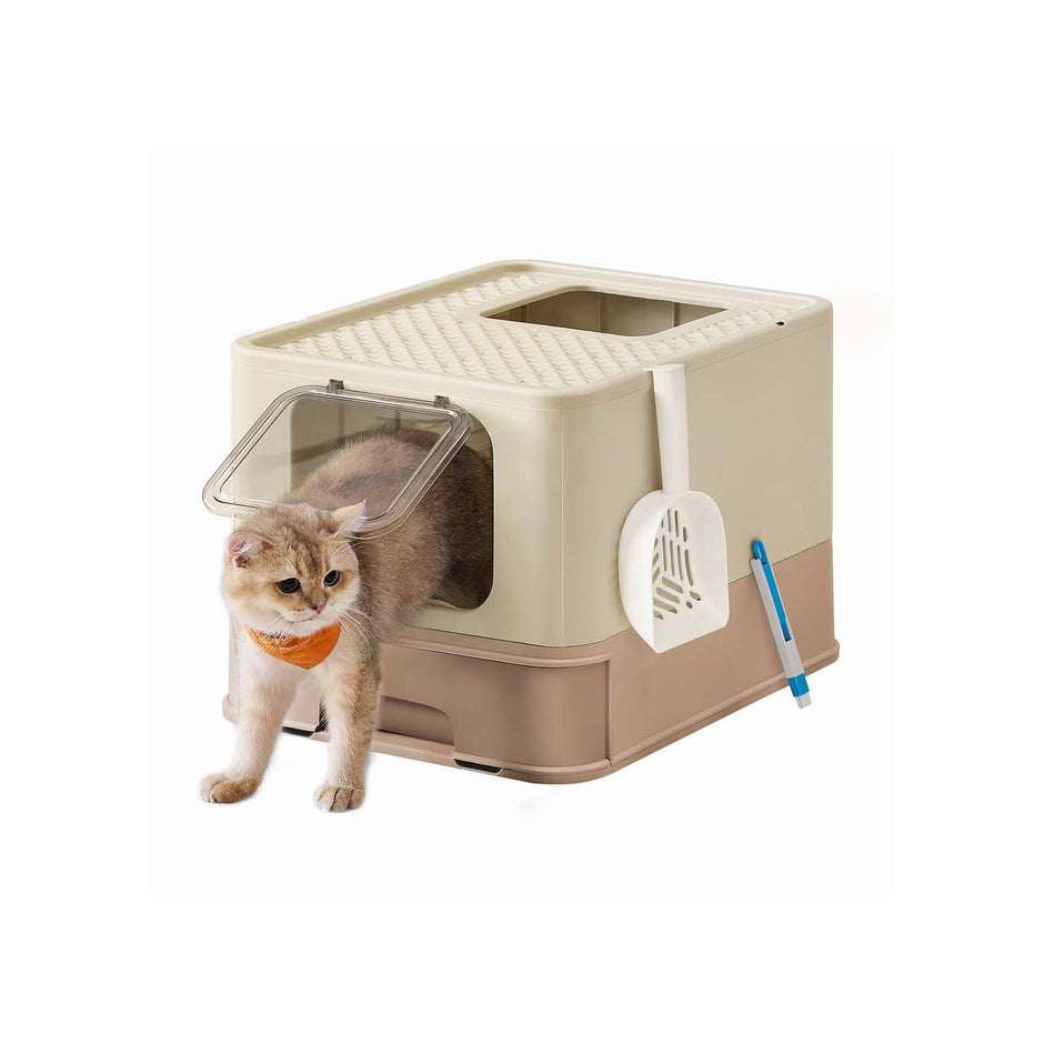 Hidden Cat Litter Box – Plastic – Neutral Color – Spacious Design with Slide-Out Tray and Lid