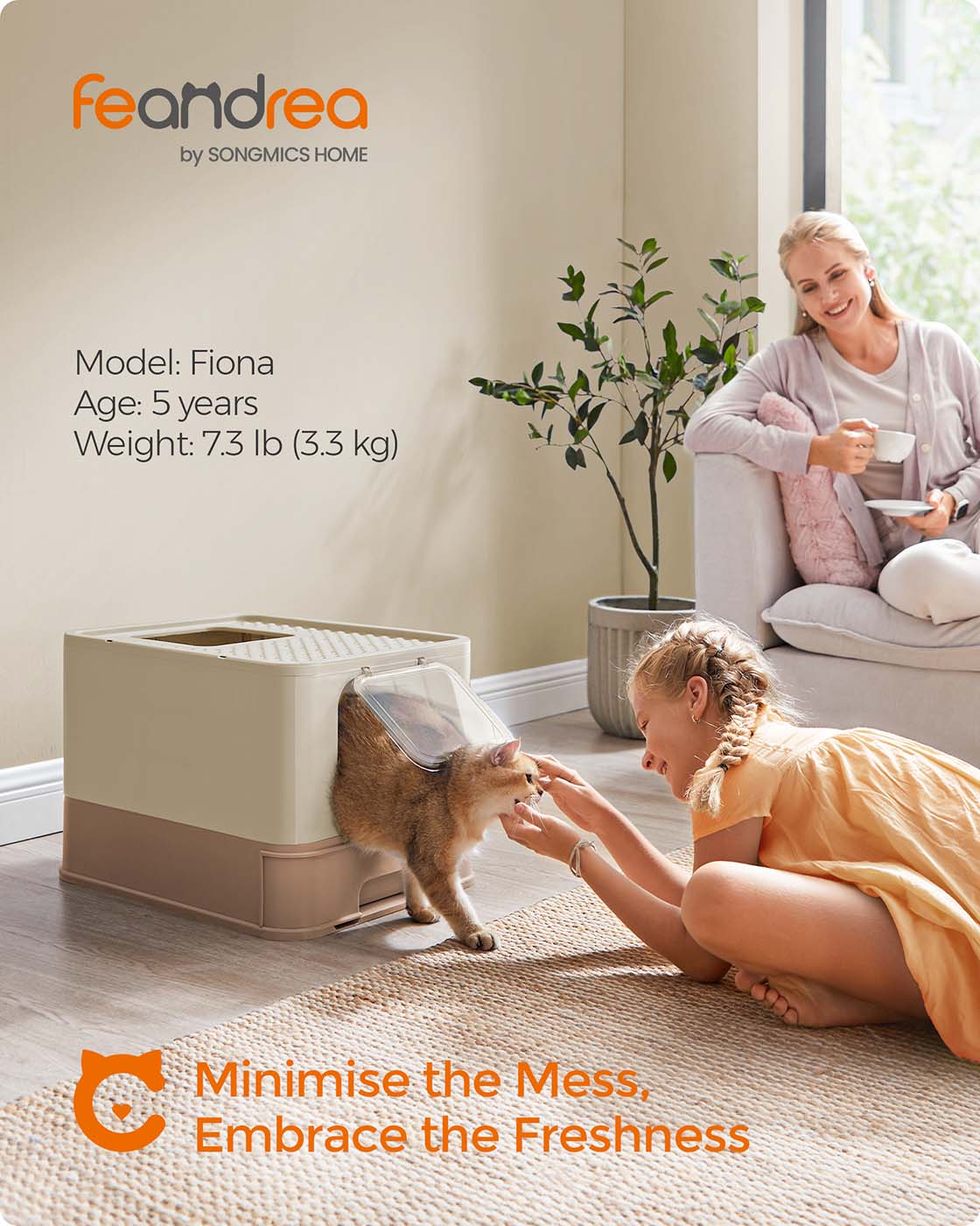 Hidden Cat Litter Box – Plastic – Neutral Color – Spacious Design with Slide-Out Tray and Lid