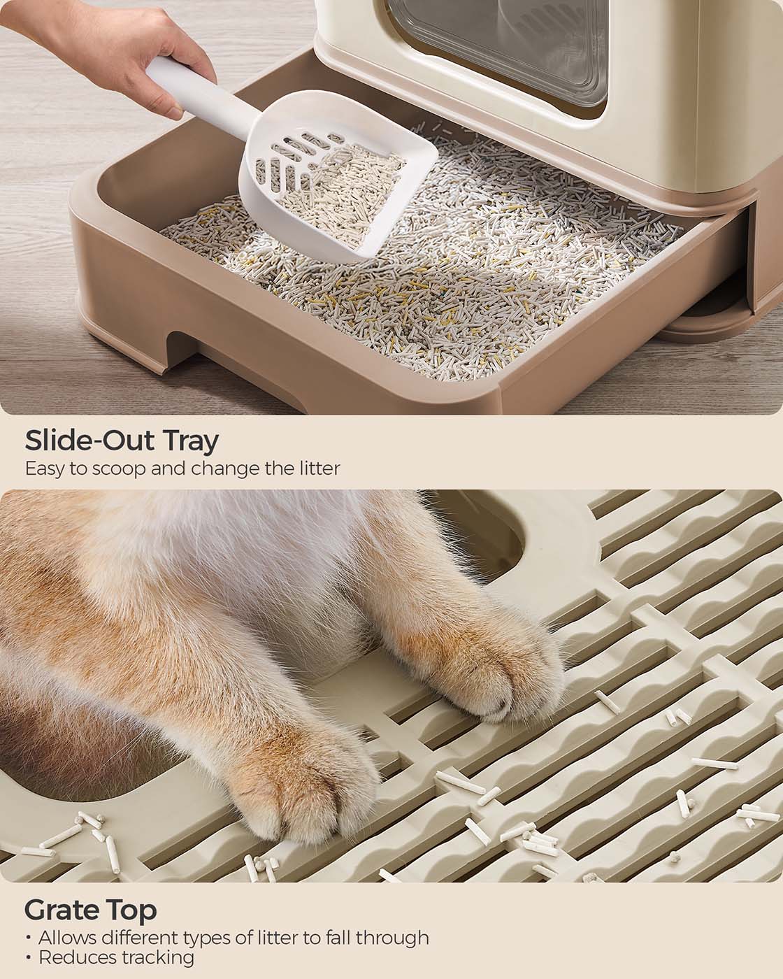Hidden Cat Litter Box – Plastic – Neutral Color – Spacious Design with Slide-Out Tray and Lid