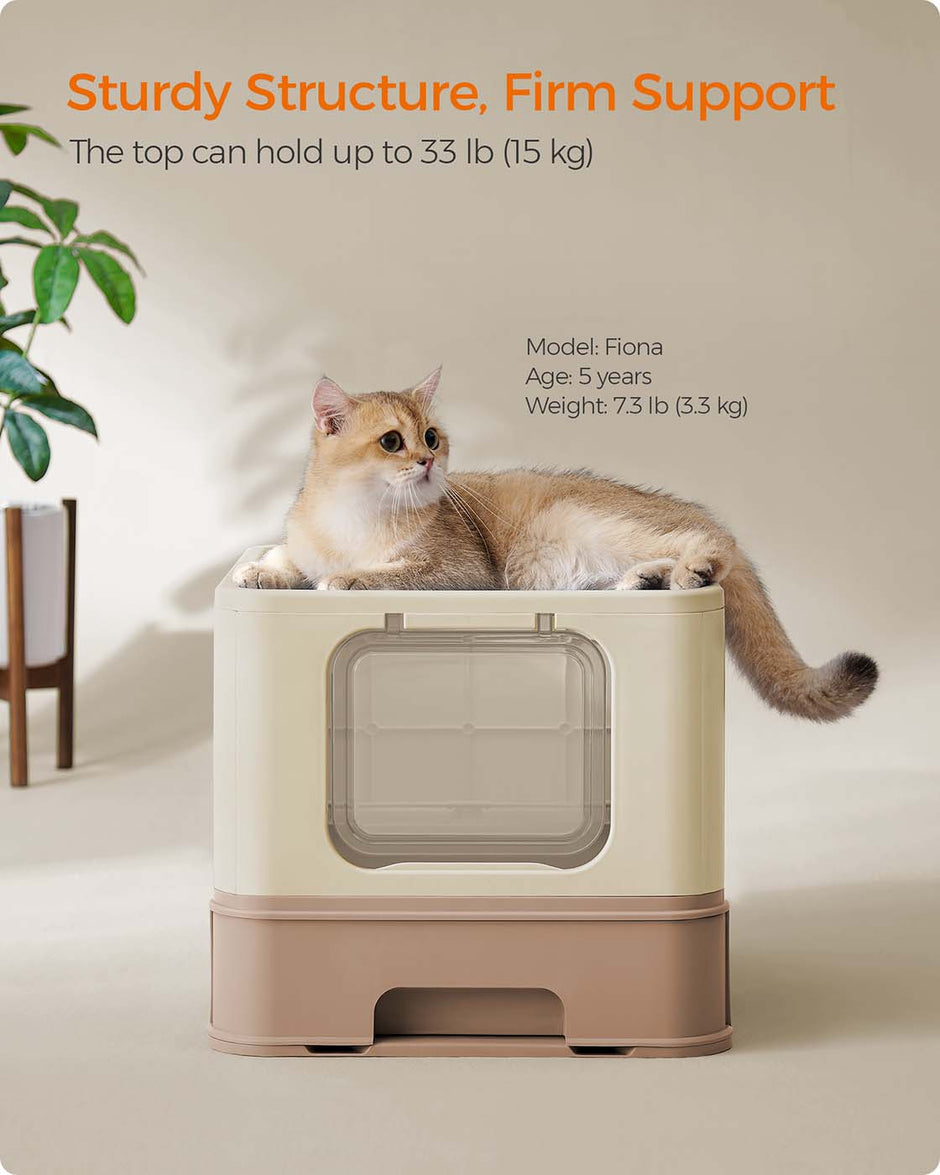 Hidden Cat Litter Box – Plastic – Neutral Color – Spacious Design with Slide-Out Tray and Lid
