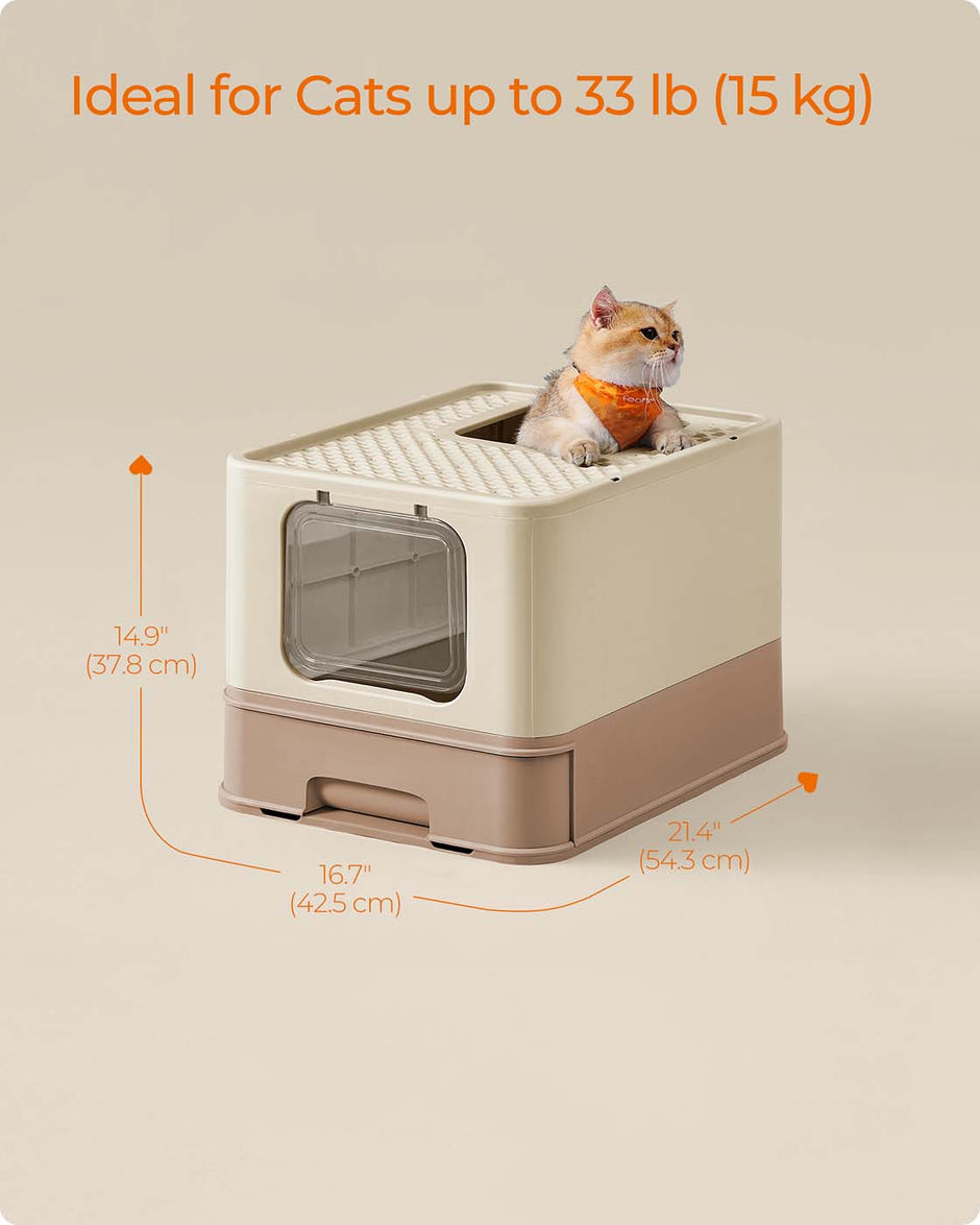 Hidden Cat Litter Box – Plastic – Neutral Color – Spacious Design with Slide-Out Tray and Lid