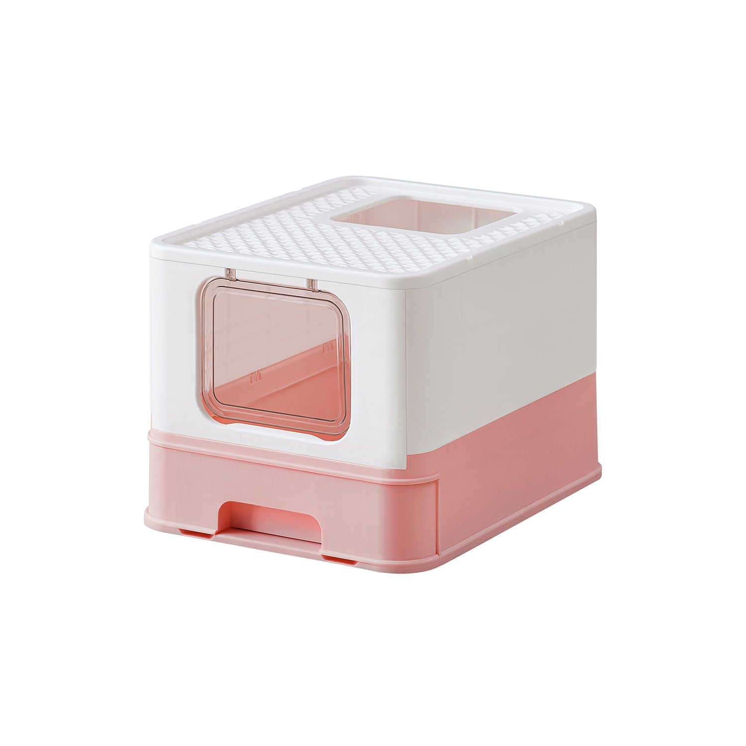 Hidden Cat Litter Box – Wood – Jelly Pink and White – Spacious with Slide-Out Tray and Hood