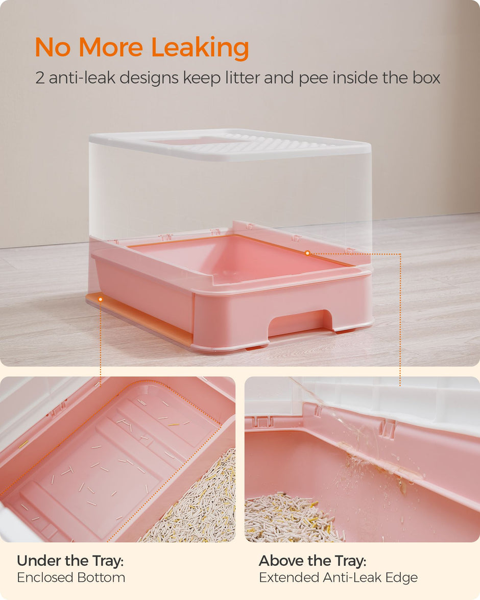 Hidden Cat Litter Box – Wood – Jelly Pink and White – Spacious with Slide-Out Tray and Hood