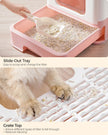 Hidden Cat Litter Box – Wood – Jelly Pink and White – Spacious with Slide-Out Tray and Hood