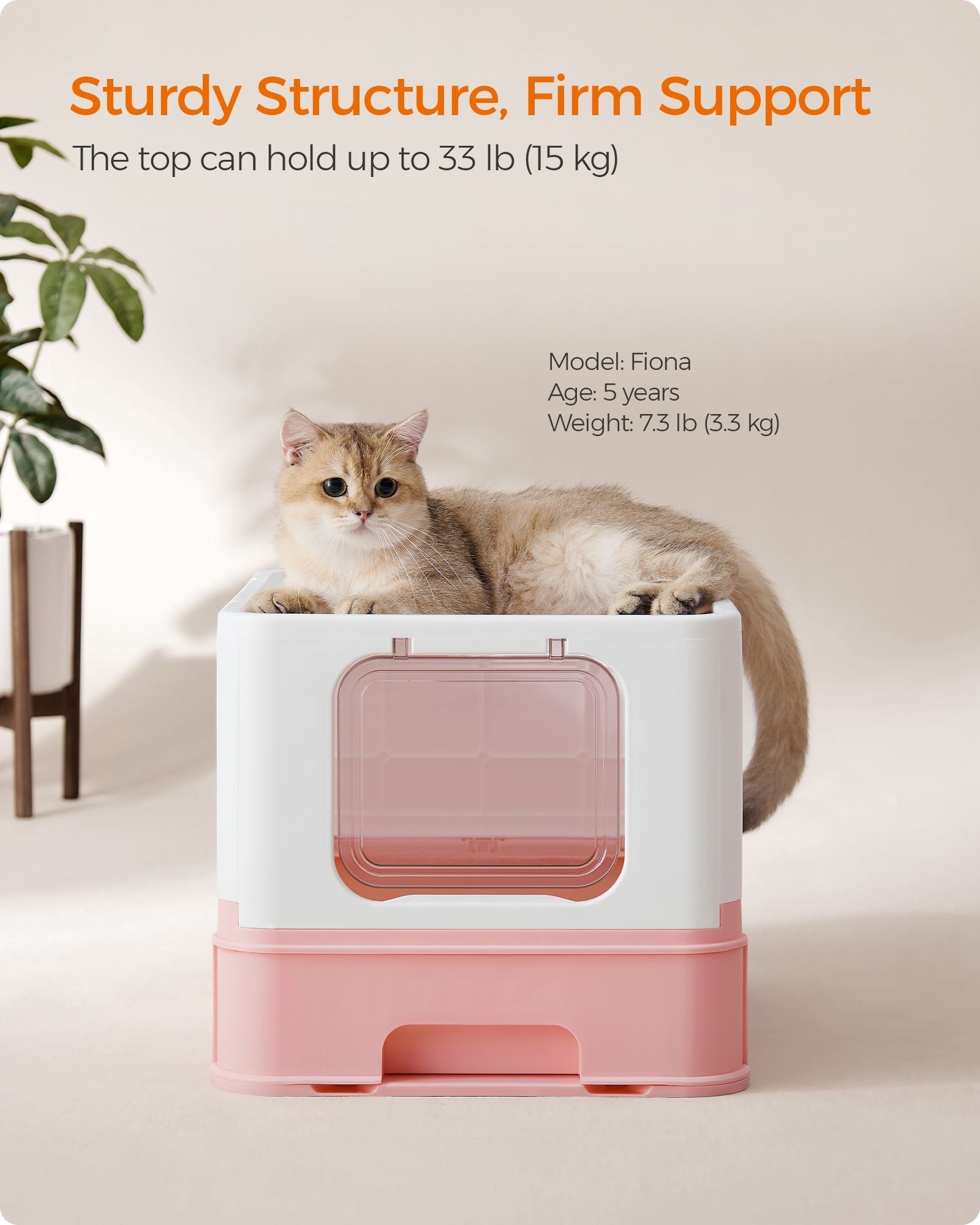 Hidden Cat Litter Box – Wood – Jelly Pink and White – Spacious with Slide-Out Tray and Hood