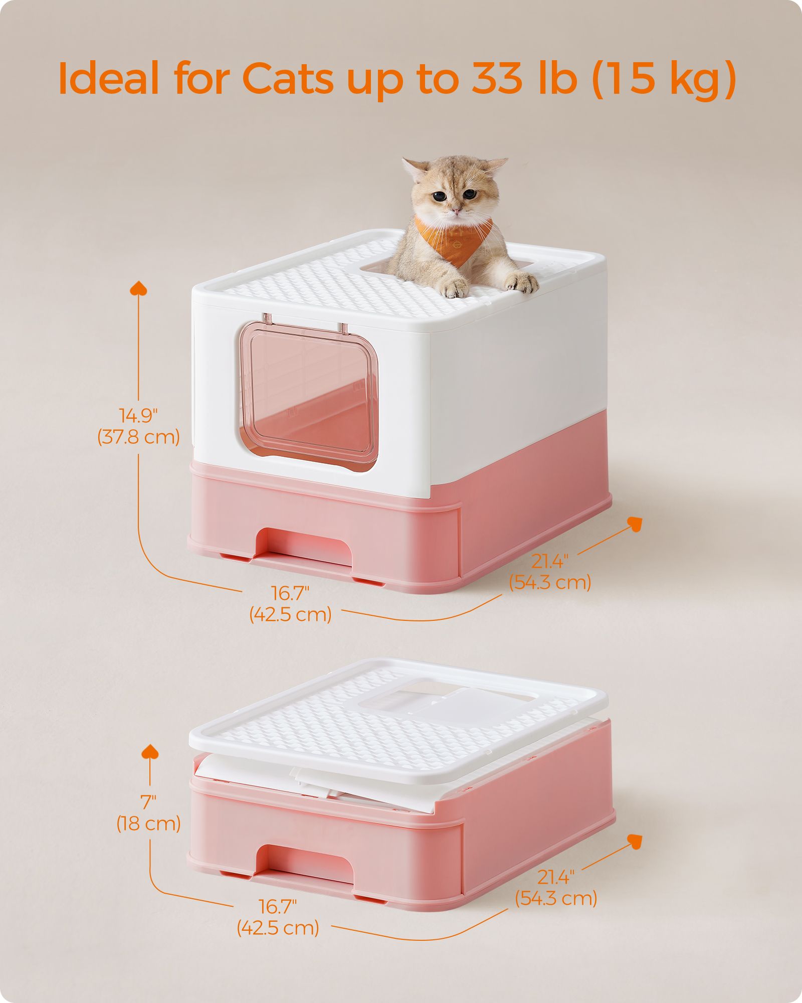 Hidden Cat Litter Box – Wood – Jelly Pink and White – Spacious with Slide-Out Tray and Hood