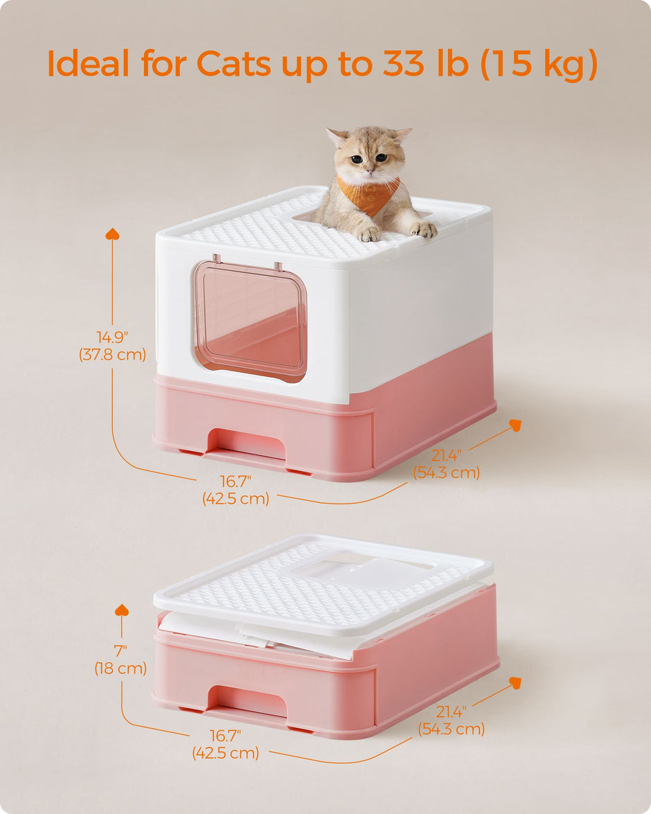 Hidden Cat Litter Box – Wood – Jelly Pink and White – Spacious with Slide-Out Tray and Hood