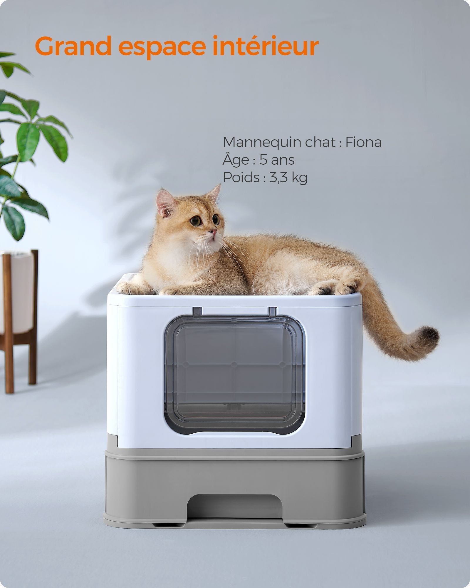 Hidden Cat Litter Box – MDF – Pale Blue and Grey – Spacious with Slide-Out Tray and Hood