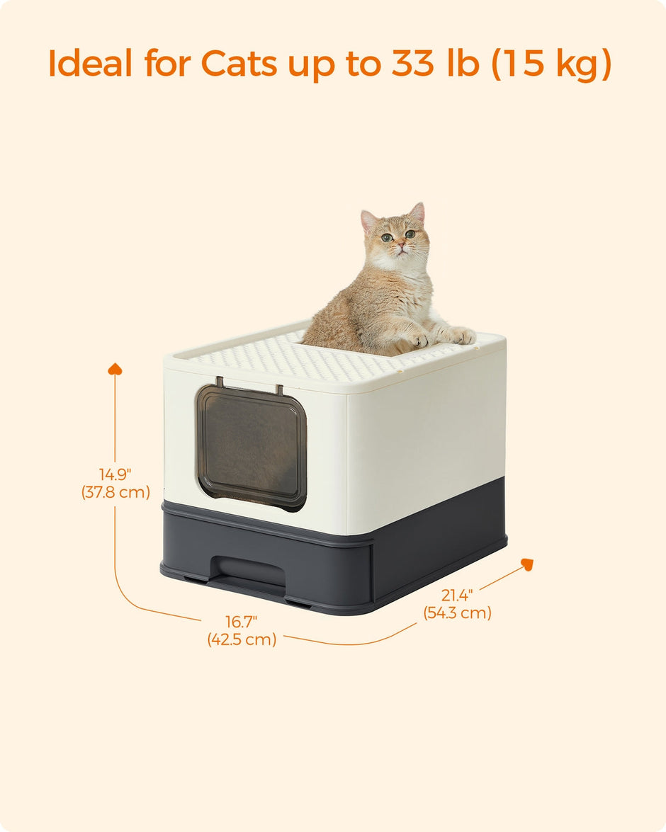 Large Cat Litter Tray – Plastic – Hidden Design – Slide-Out Tray with Scoop and Brush, Anti-Tracking and Anti-Leaking