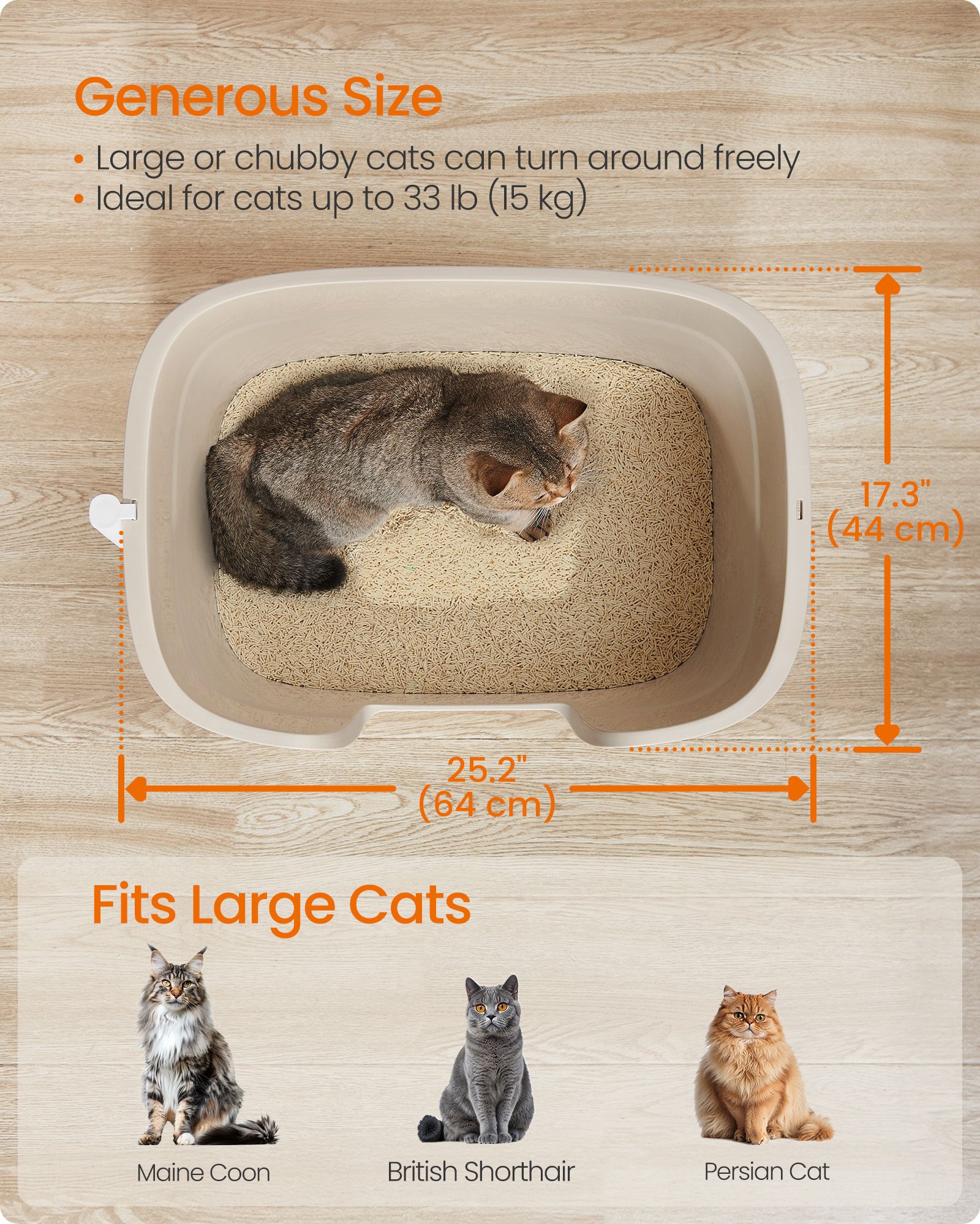 Extra Large Cat Litter Box – Plastic – Cappuccino Beige – Includes Litter Catcher Board and Storage Box