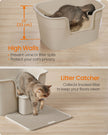 Extra Large Cat Litter Box – Plastic – Cappuccino Beige – Includes Litter Catcher Board and Storage Box