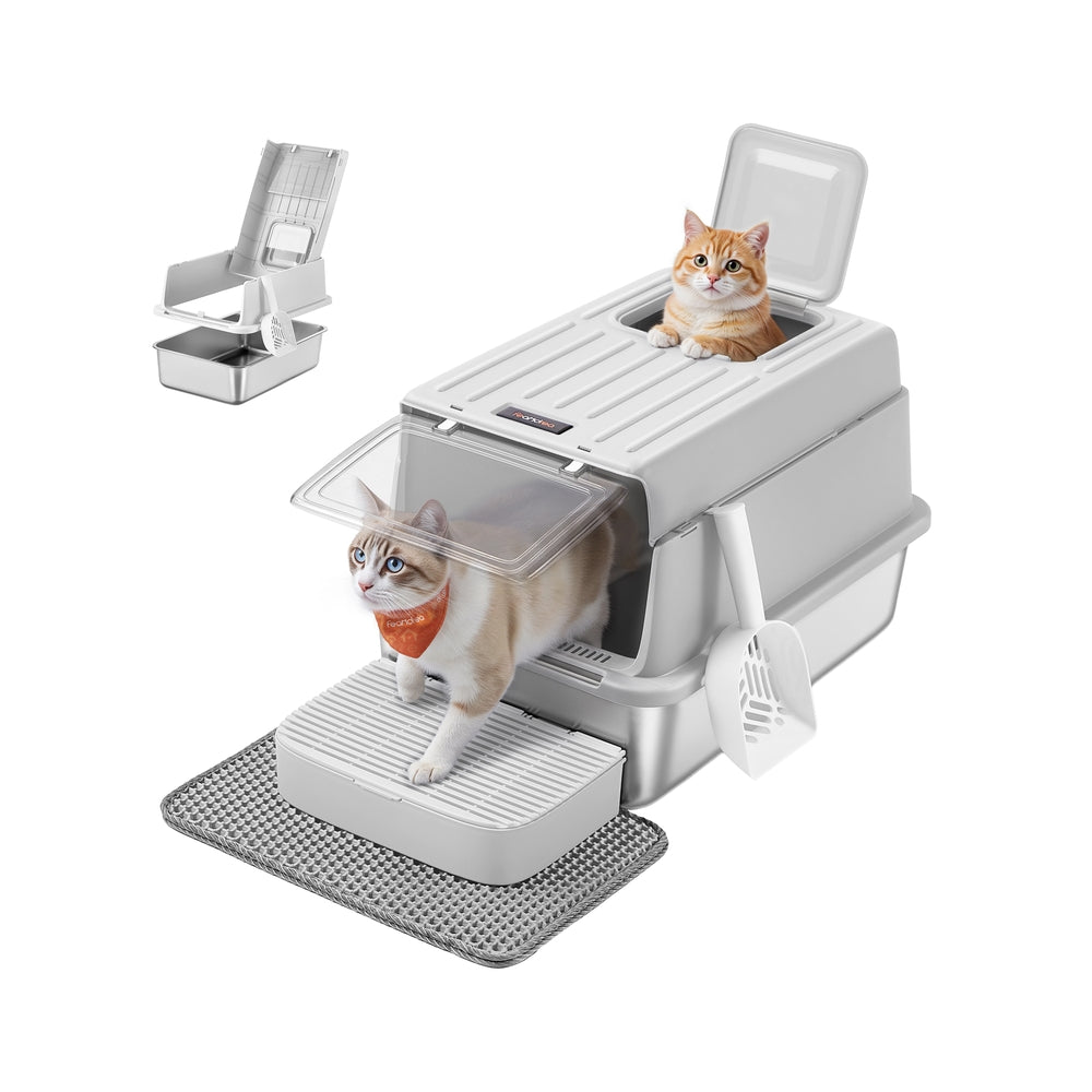 Stainless Steel Cat Litter Box - 60L - Stainless Steel - Flip Lid - 2 Doors