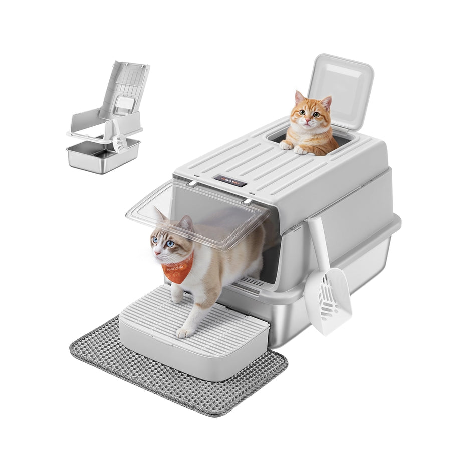 Stainless Steel Cat Litter Box - 60L - Stainless Steel - Flip Lid - 2 Doors