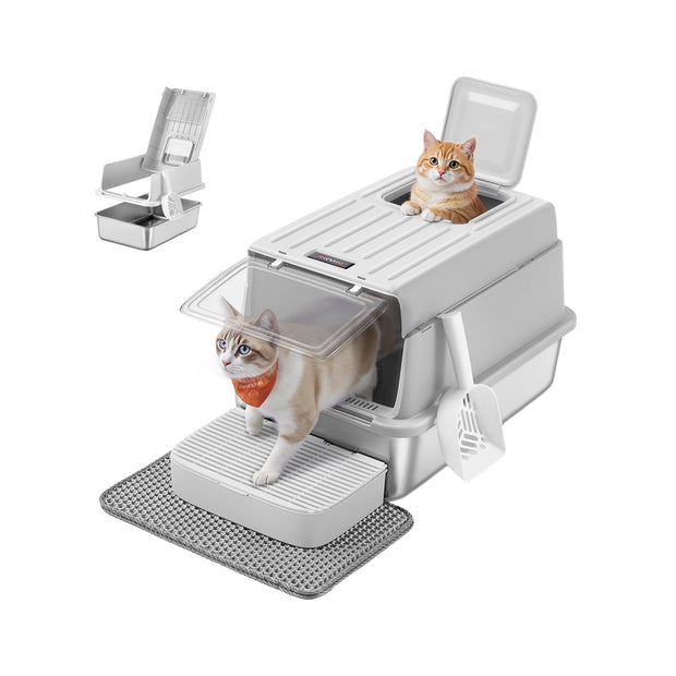 Stainless Steel Cat Litter Box - 60L - Stainless Steel - Flip Lid - 2 Doors