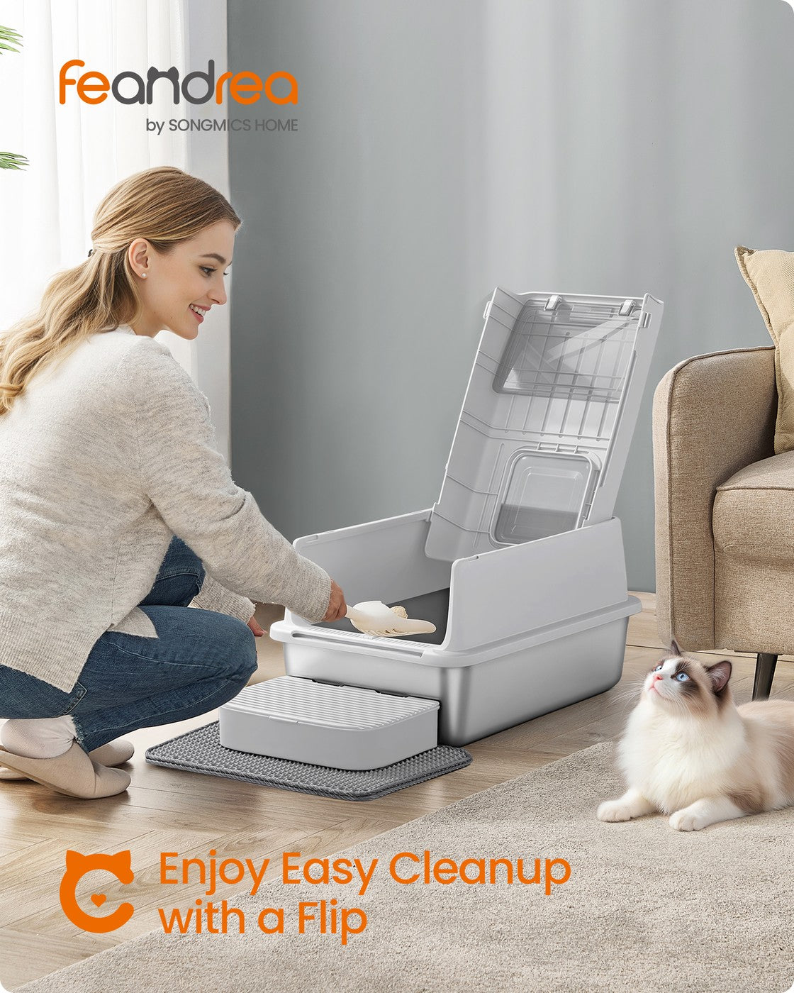 Stainless Steel Cat Litter Box - 60L - Stainless Steel - Flip Lid - 2 Doors