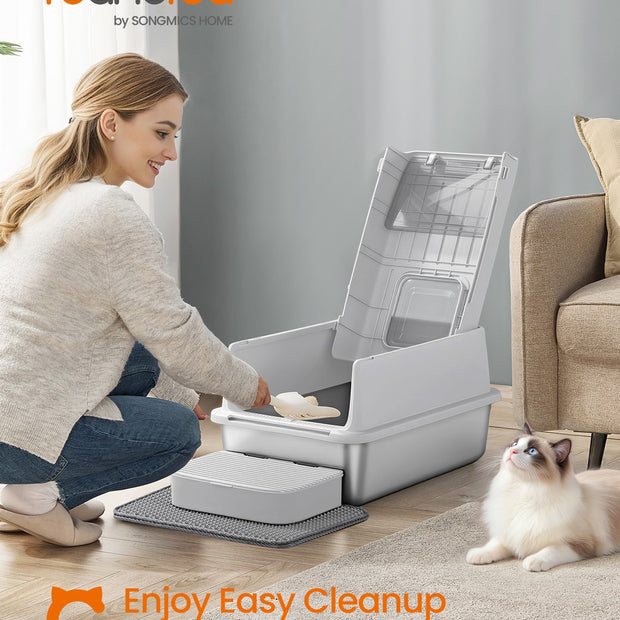 Stainless Steel Cat Litter Box - 60L - Stainless Steel - Flip Lid - 2 Doors