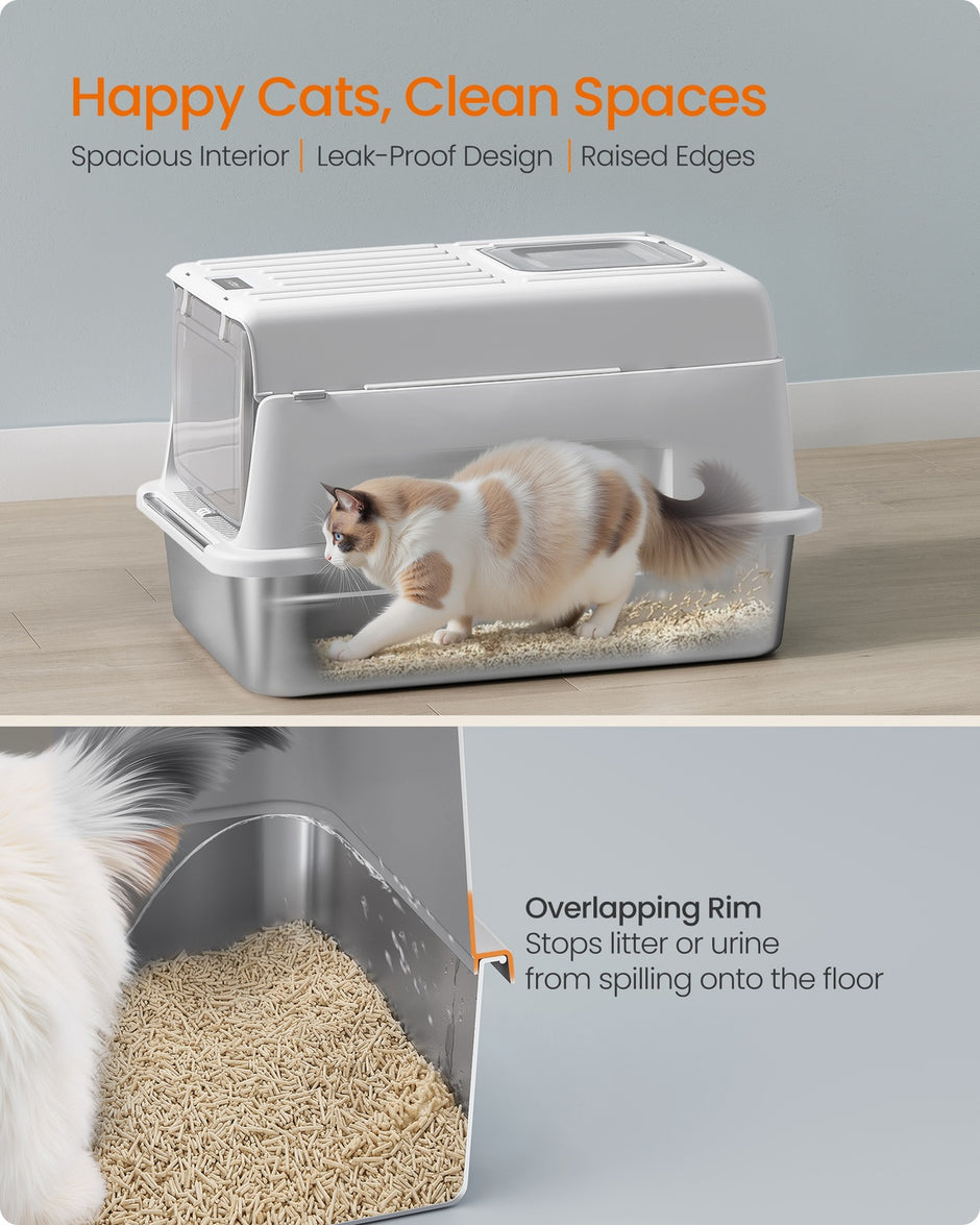 Stainless Steel Cat Litter Box - 60L - Stainless Steel - Flip Lid - 2 Doors