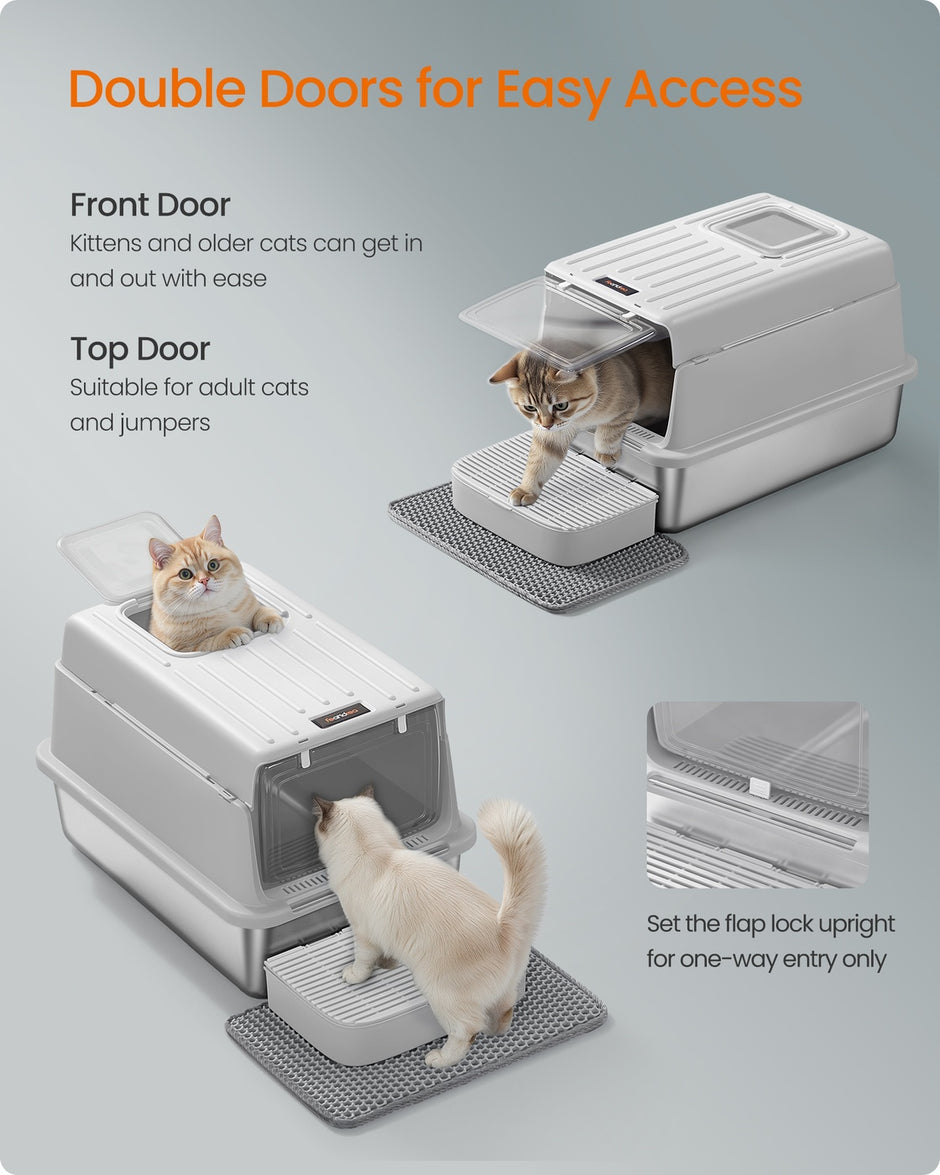 Stainless Steel Cat Litter Box - 60L - Stainless Steel - Flip Lid - 2 Doors