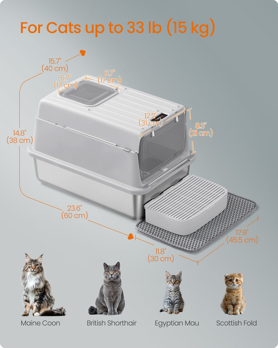 Stainless Steel Cat Litter Box - 60L - Stainless Steel - Flip Lid - 2 Doors