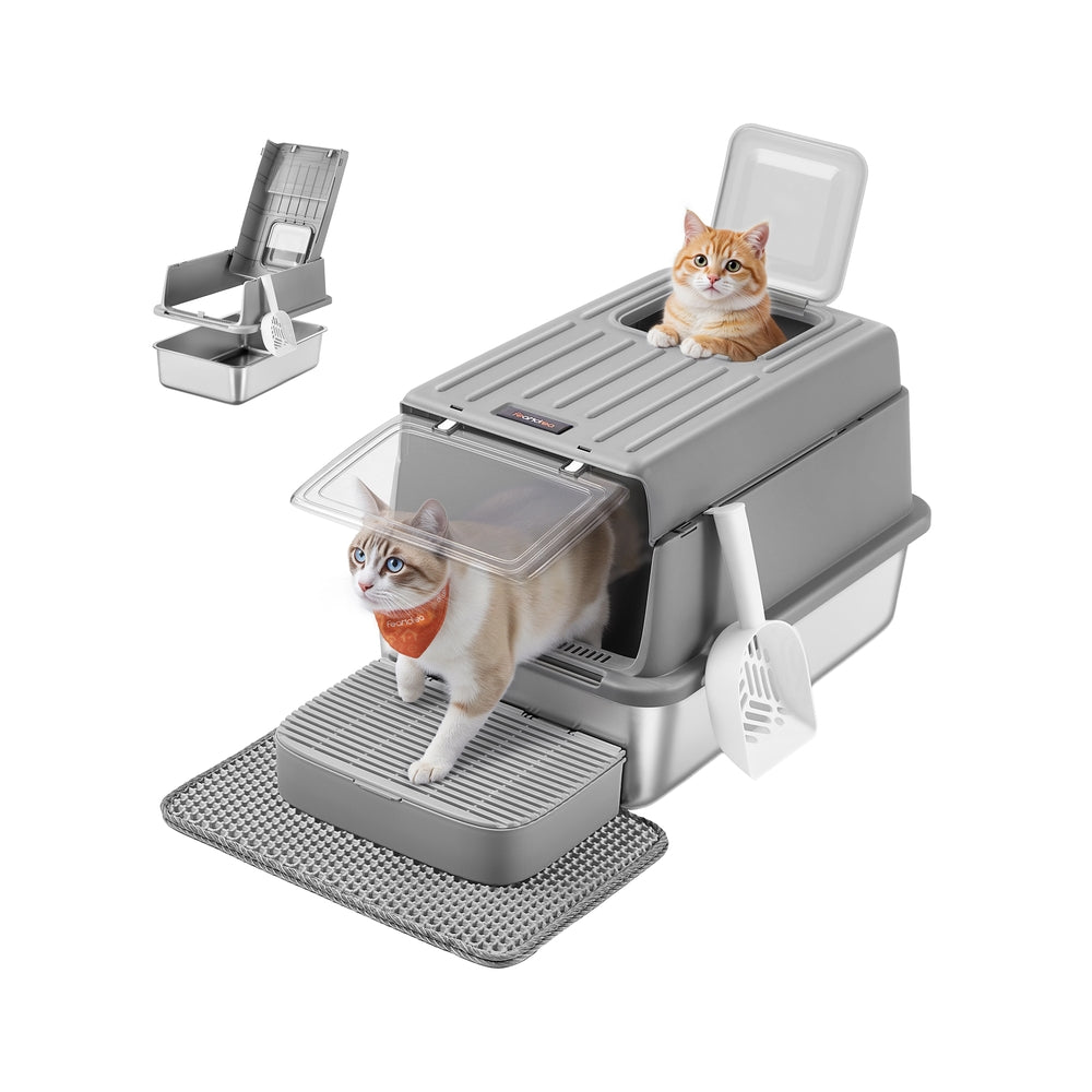 Stainless Steel Cat Litter Box - 60L - Stainless Steel - Flip Lid - 2 Doors
