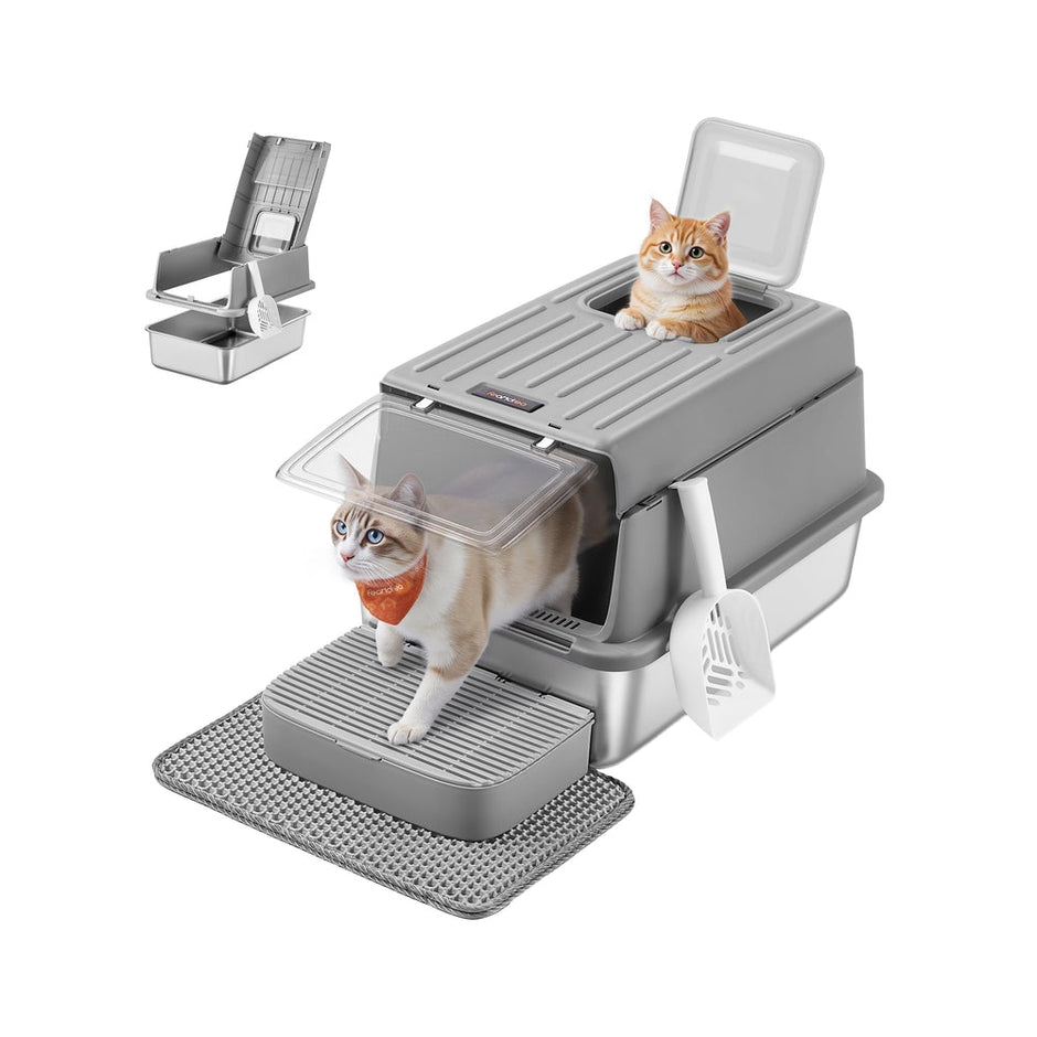 Stainless Steel Cat Litter Box - 60L - Stainless Steel - Flip Lid - 2 Doors