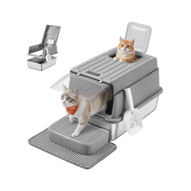 Stainless Steel Cat Litter Box - 60L - Stainless Steel - Flip Lid - 2 Doors