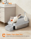 High Sided Cat Litter Box – Stainless Steel – Dove Grey – Includes Step, Scoop, and Brush