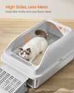High Sided Cat Litter Box – Stainless Steel – Dove Grey – Includes Step, Scoop, and Brush