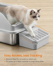 High Sided Cat Litter Box – Stainless Steel – Dove Grey – Includes Step, Scoop, and Brush