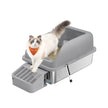 High Sided Cat Litter Box – Stainless Steel – Dove Grey – Includes Step, Scoop, and Brush
