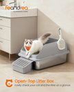 High Sided Cat Litter Box – Stainless Steel – Dove Grey – Includes Step, Scoop, and Brush