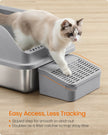 High Sided Cat Litter Box – Stainless Steel – Dove Grey – Includes Step, Scoop, and Brush