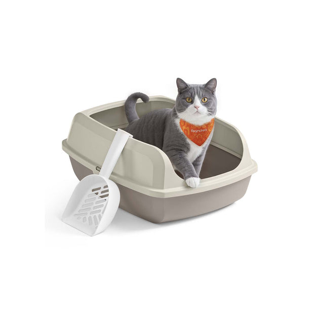 Open Top Litter Box – Plastic – Slate Grey – High Sided with Scoop for Large Cats and Kittens