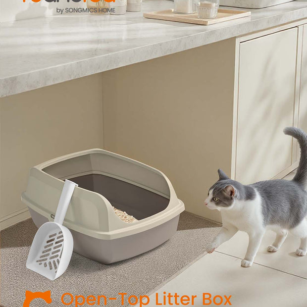 Open Top Litter Box – Plastic – Slate Grey – High Sided with Scoop for Large Cats and Kittens