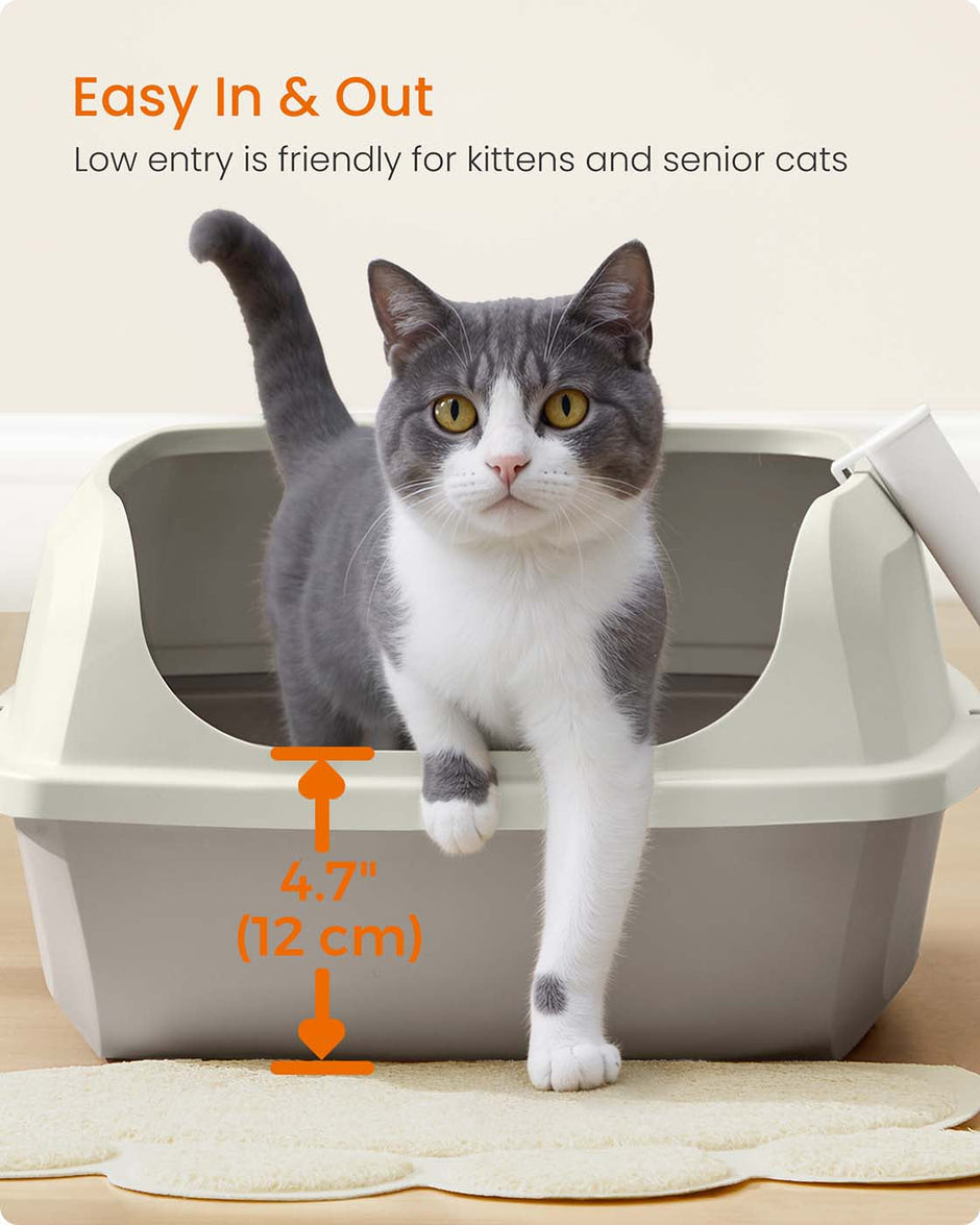 Open Top Litter Box – Plastic – Slate Grey – High Sided with Scoop for Large Cats and Kittens