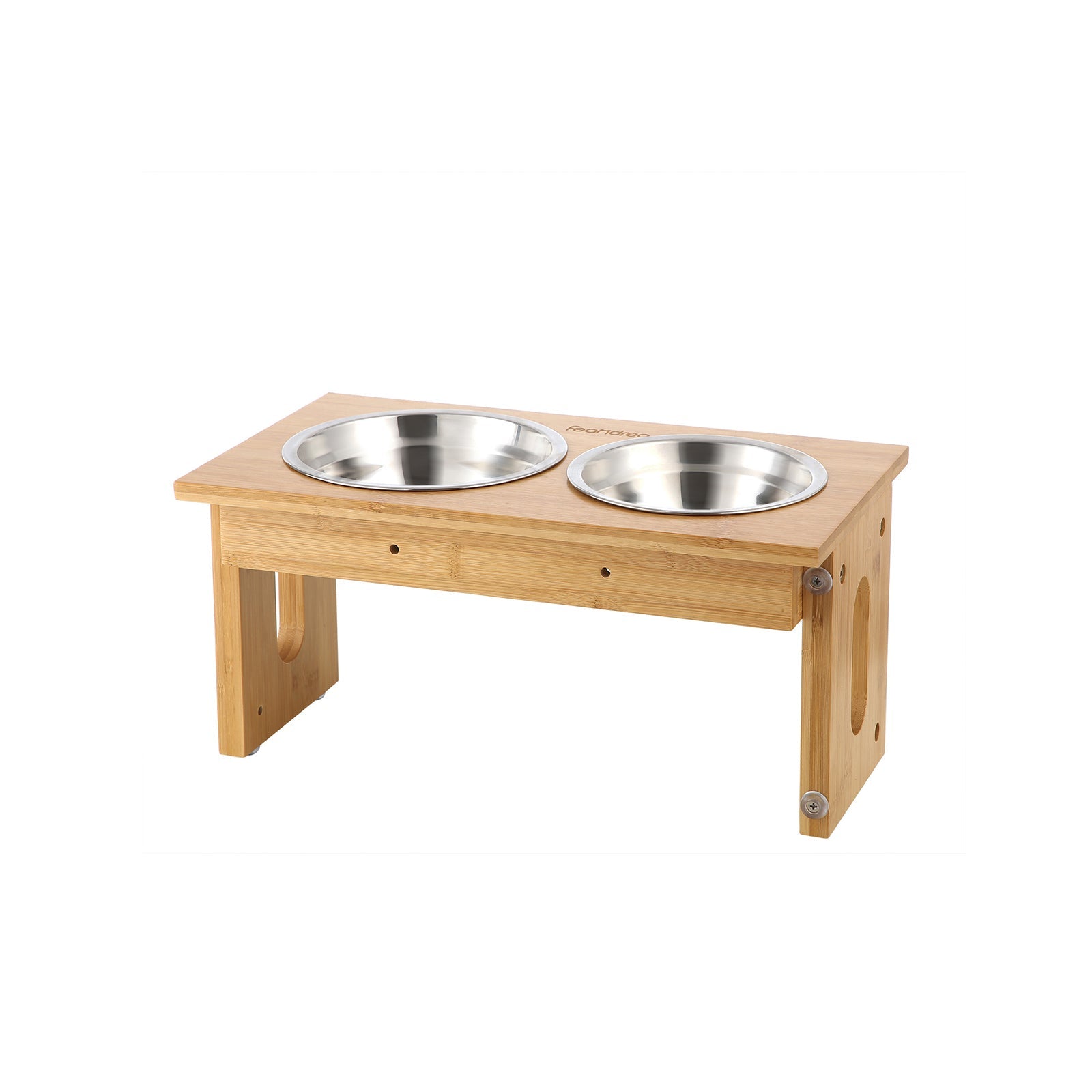 Elevated Dog Food Stand – Bamboo – Natural – Adjustable with 2 Raised Bowls