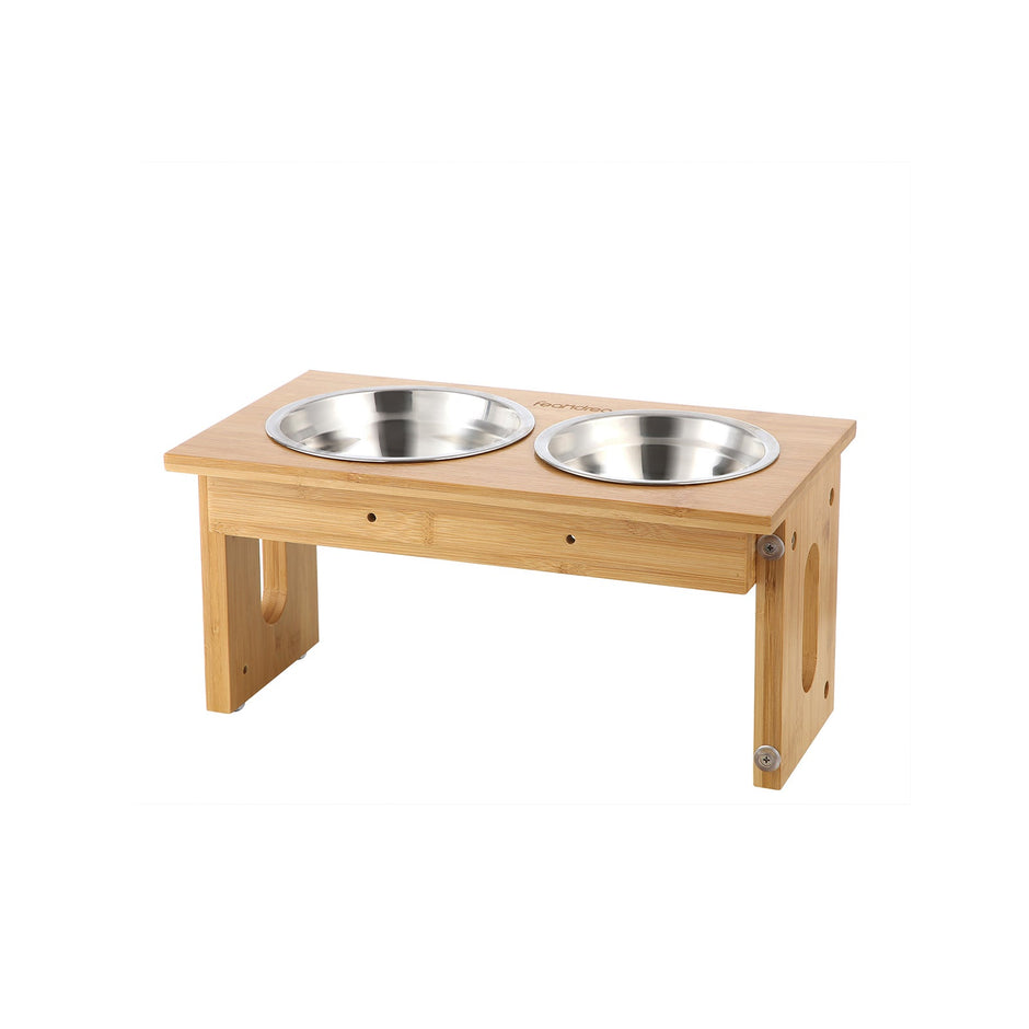 Elevated Dog Food Stand – Bamboo – Natural – Adjustable with 2 Raised Bowls