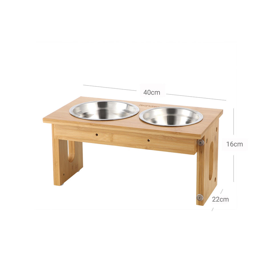 Elevated Dog Food Stand – Bamboo – Natural – Adjustable with 2 Raised Bowls