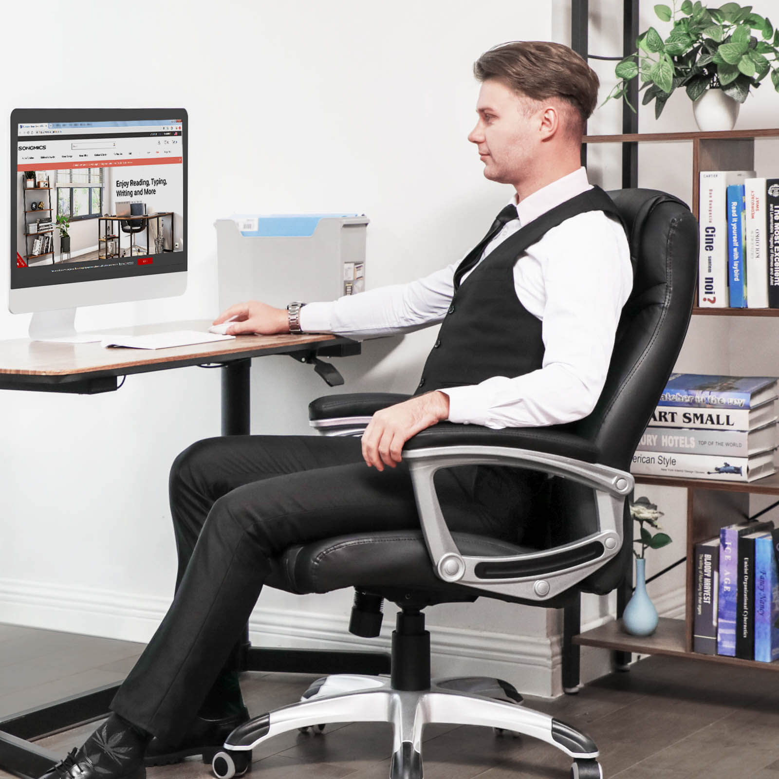 Ergonomic Office Chair – PU – Black – Height Adjustable, Durable and Stable