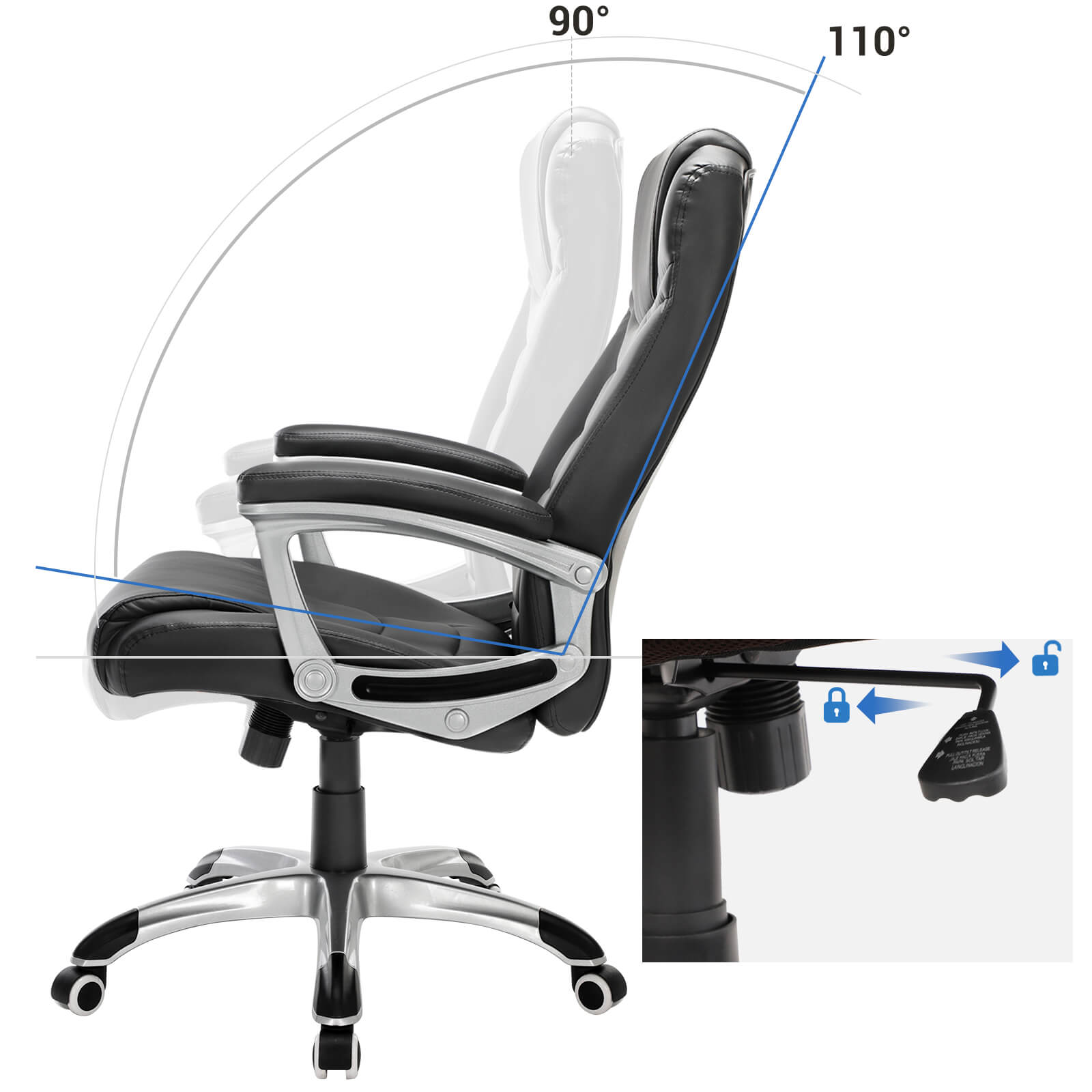 Ergonomic Office Chair – PU – Black – Height Adjustable, Durable and Stable