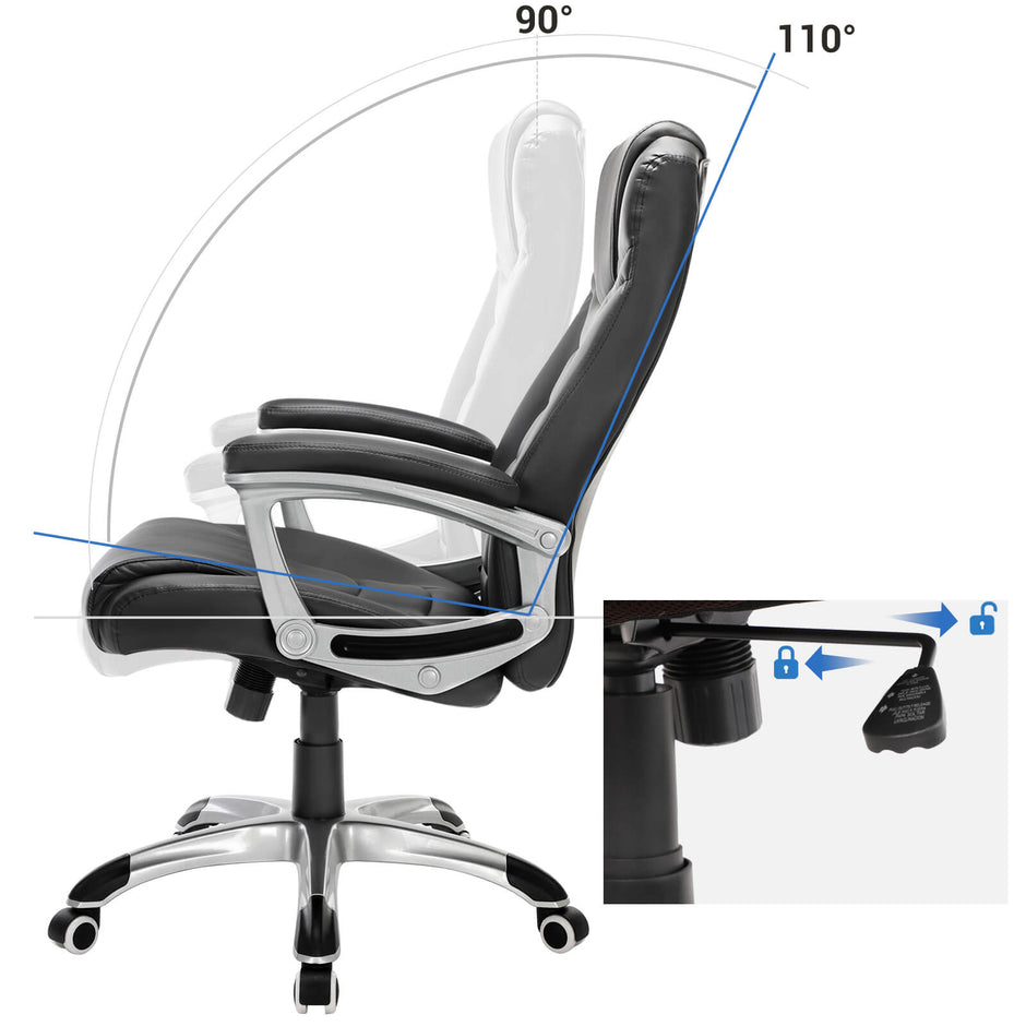 Ergonomic Office Chair – PU – Black – Height Adjustable, Durable and Stable
