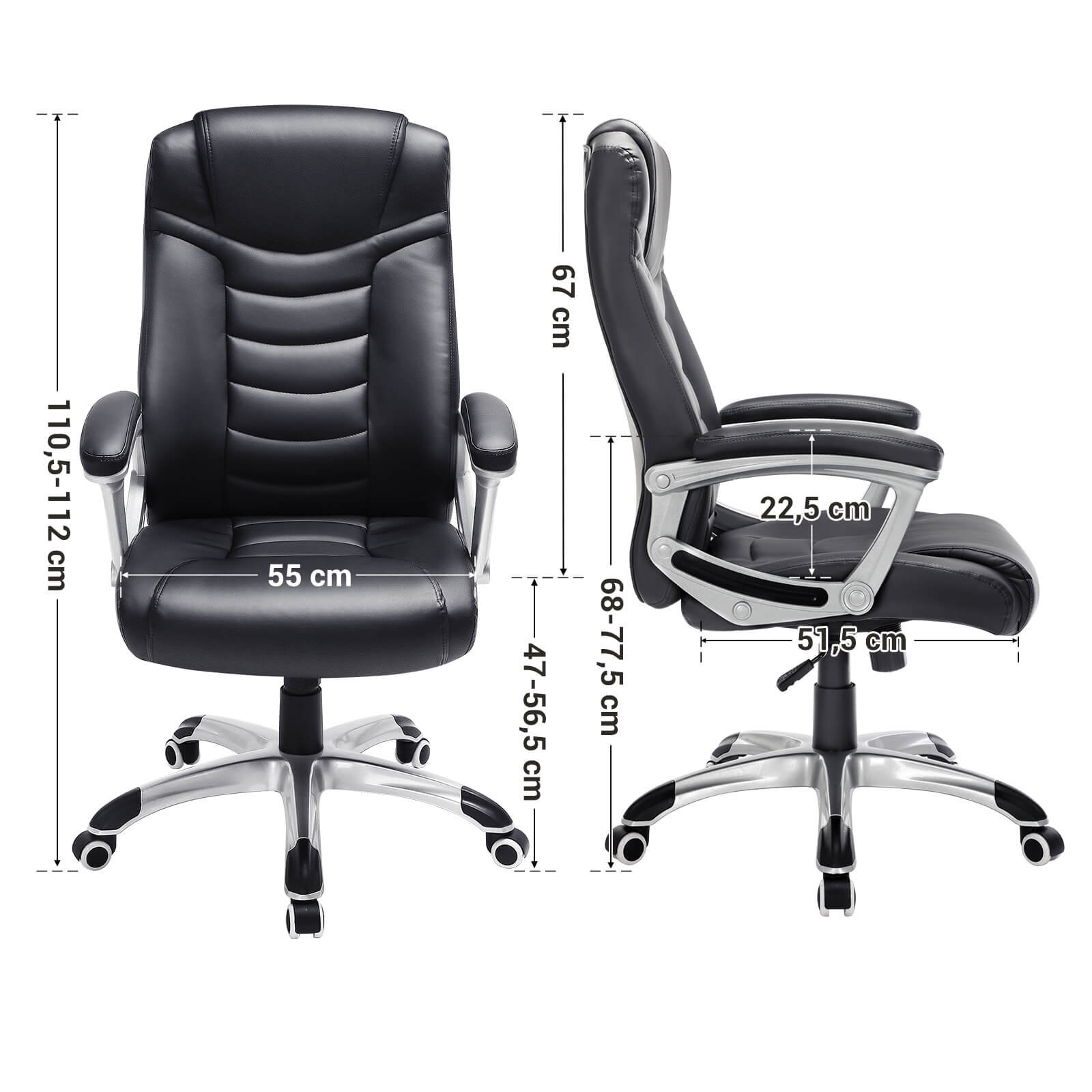 Ergonomic Office Chair – PU – Black – Height Adjustable, Durable and Stable