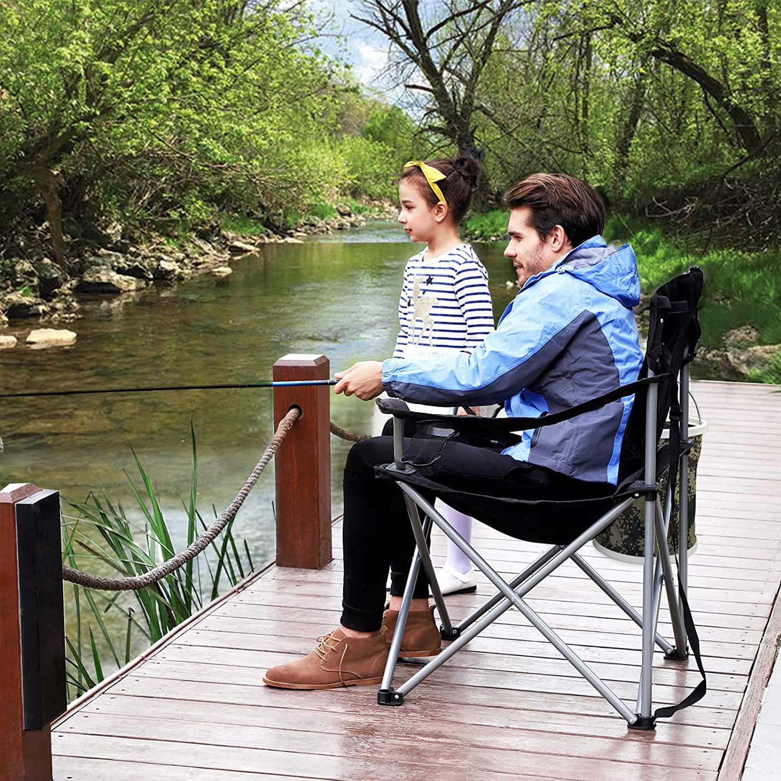 Folding Camping Chair – Sponge Padding – Black – Large and Comfortable