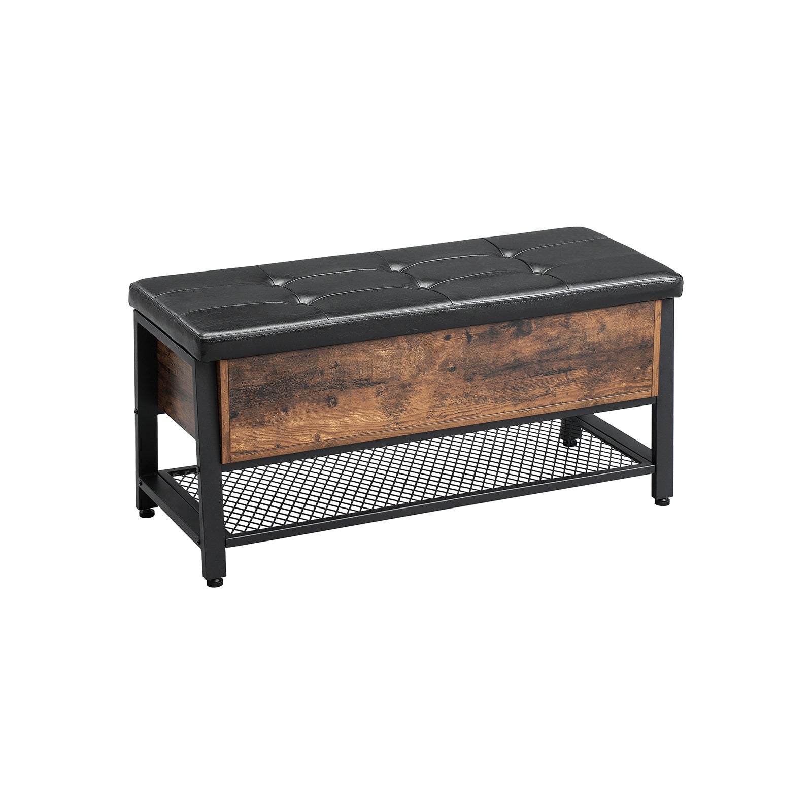 Padded Seat Storage Bench – Iron Frame – Industrial Style – Multifunctional Shoe Shelf