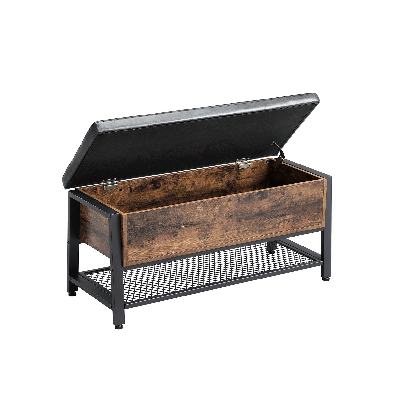 Padded Seat Storage Bench – Iron Frame – Industrial Style – Multifunctional Shoe Shelf