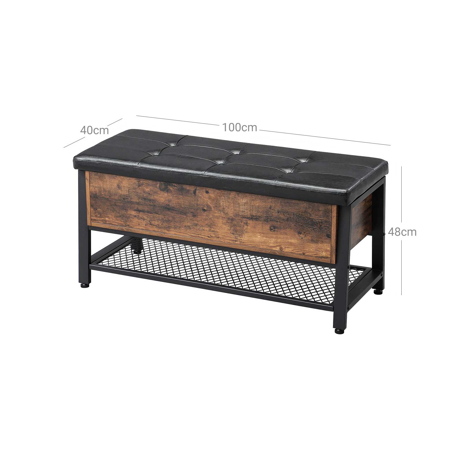 Padded Seat Storage Bench – Iron Frame – Industrial Style – Multifunctional Shoe Shelf